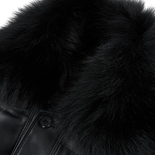 Homy's Genuine Leather black Mid-length Thickened fur Jacket