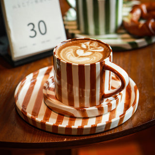 Medieval black striped cup and saucer and plate set