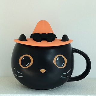 Ceramic Cute Mysterious Cat Halloween Pumpkin Couple Gift Mug
