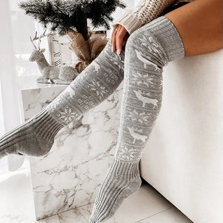 Christmas Knitted Wool Jacquard Stockings For Women Elk Snowflake