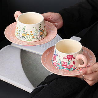 European Style Retro Girl's Heart Coffee Cup And Saucer Suit Mug Ceramic Cup Water Cup Wedding Birthday Gift Box