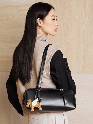 Genuine Leather Underarm Bag, Retro Bowling Bag, , Niche Vegetable Tanned First-layer Cowhide Bag