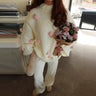 Knitted Rose Sweater - White and Pink