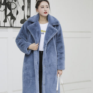 Thickened Rabbit Fur Extended Knee-length Plush Coat For Women