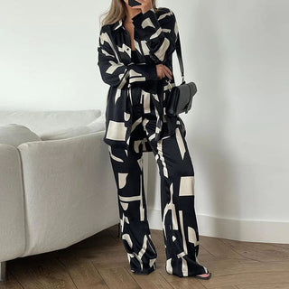 Commuter Loose Long-sleeved Shirt High-waisted Wide-leg trouser Suit