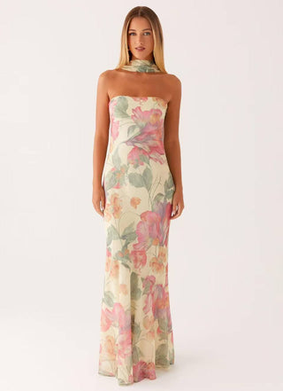 Floral Fishtail dress Tight Waist Slimming maxi dress