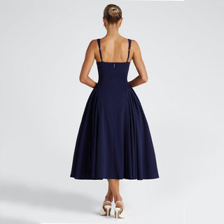 Solid Color Strap Square Collar Backless Zipper Dress