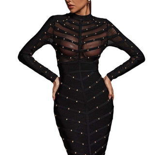 mesh long sleeve bandage dress