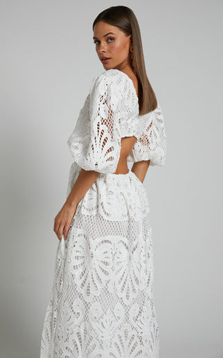 Cut Out Long Skirt V Neck knitted Lace Embroidery Dress