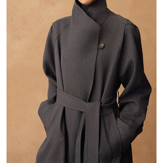 Homy's Wool Texture Two Wear Atmospheric Lapel Long Trench Coat