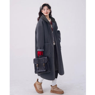 Homy's Artistic Lazy Style Mid-Length Hooded Lamb Wool Coat