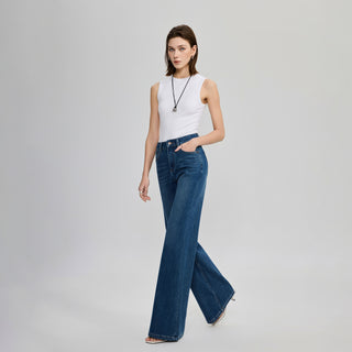 Tencel Four-Way Stretch Slightly Flared Petite High-Waisted Straight-Leg Denim Jean