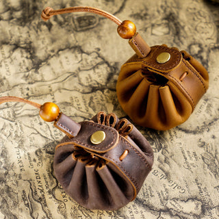 Handmade Genuine Leather Drawstring Coin Bag for Men And Women