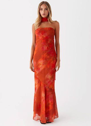Red Fishtail dress Tight Waist Slimming maxi dress