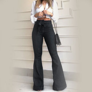 High-waisted Micro-elastic Belt Flared Wide-leg Women Jeans