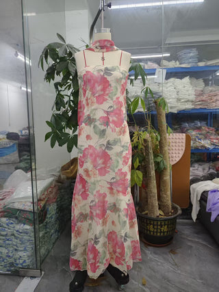 Red Fishtail dress Tight Waist Slimming maxi dress