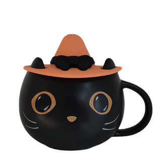Ceramic Cute Mysterious Cat Halloween Pumpkin Couple Gift Mug