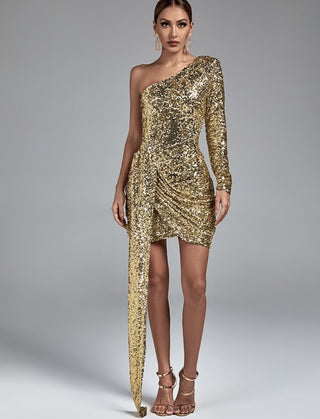 One-shoulder Sequined Slim Dress