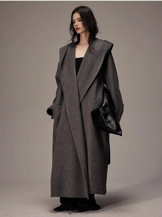 Homy's Long Double-Sided Hooded Wool Coat