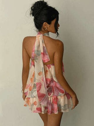 Halter Neck Ribbon Sleeveless Tiered Dress