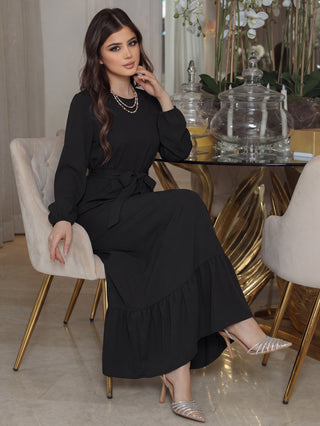 Simple Solid Color Slim-Fit Patchwork Kaftan Long Dress