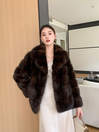 Homy's Farmer-Style Sable Faux Fur Coat