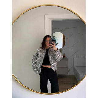 Real Shot New Loose Retro Sequin Jacket Jacket New Zipper Long Sleeve Jacket European And American Cross-border Explosions Jacket