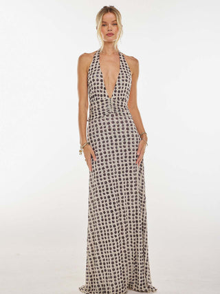 Backless Slim Printed Halter neck Floral maxi Dress