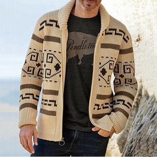 Men Casual Cardigan Long-sleeved Slim fit Jacquard Knitted