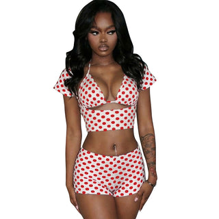 Polka Dot Print Short Casual Suit 3pc set