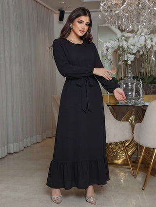 Simple Solid Color Slim-Fit Patchwork Kaftan Long Dress