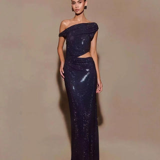 French-Style Heavy Luxury Rhinestone Off-Shoulder Hollow-Out High-End Sparkling Mermaid Long Dress
