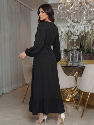Simple Solid Color Slim-Fit Patchwork Kaftan Long Dress