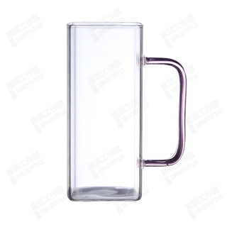 Square Glass Cup With Color Handle lid and straw