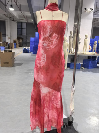 Broken flower Fishtail dress Tight Waist Slimming maxi dress