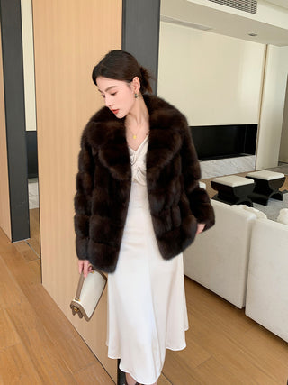Homy's Farmer-Style Sable Faux Fur Coat