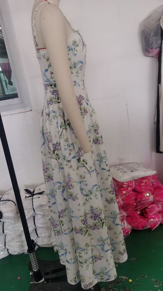 Fairy-Like Elegance,  Slimming Floral Spaghetti Strap Dress