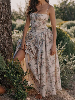 Fairy-Like Elegance,  Slimming Floral Spaghetti Strap Dress