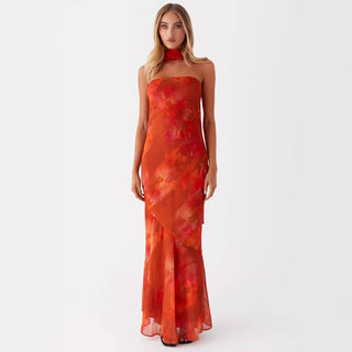 Floral Fishtail dress Tight Waist Slimming maxi dress