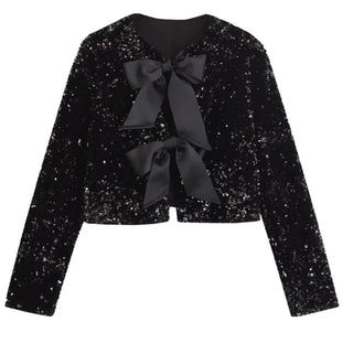 Versatile Bowknot Decoration Sequined Short Coat - Hstrends