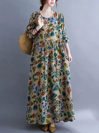 Cotton vintage Floral Print Long Sleeve Dress