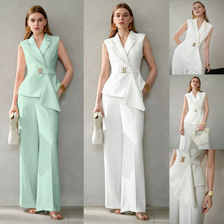 Plain Versatile Slim-Fit Two-Piece Trouser and sleeveless shirt Set