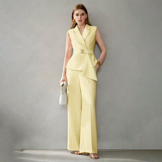 Plain Versatile Slim-Fit Two-Piece Trouser and sleeveless shirt Set