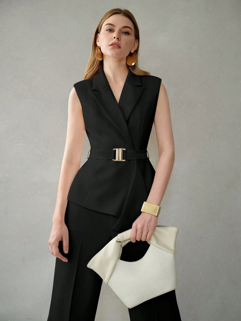 Plain Versatile Slim-Fit Two-Piece Trouser and sleeveless shirt Set