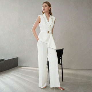 Plain Versatile Slim-Fit Two-Piece Trouser and sleeveless shirt Set
