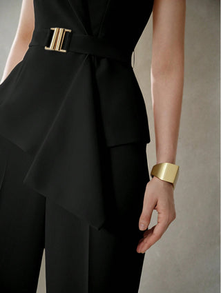 Plain Versatile Slim-Fit Two-Piece Trouser and sleeveless shirt Set