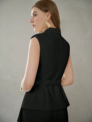 Plain Versatile Slim-Fit Two-Piece Trouser and sleeveless shirt Set