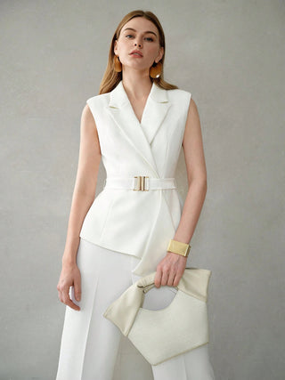 Plain Versatile Slim-Fit Two-Piece Trouser and sleeveless shirt Set