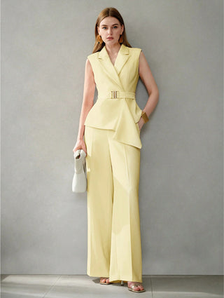 Plain Versatile Slim-Fit Two-Piece Trouser and sleeveless shirt Set