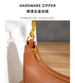 Retro Leather Underarm Moon Bag in black and brown